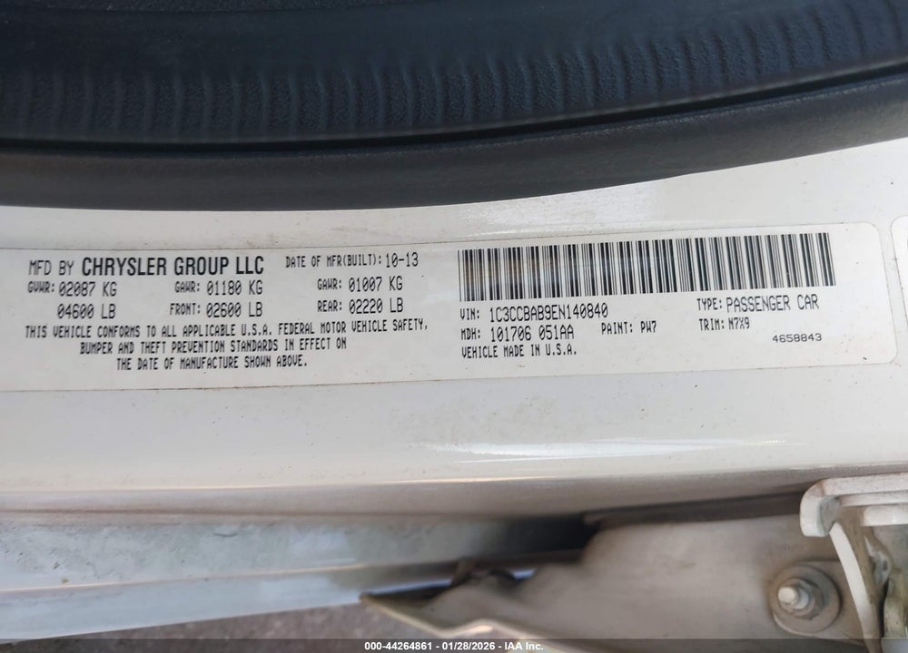 2014 CHRYSLER 200 LX VIN: 1C3CCBAB9EN140840