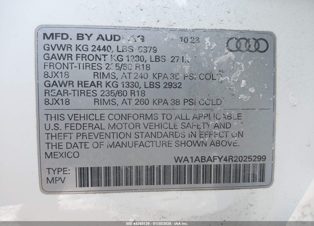 2024 AUDI Q5 PREMIUM 40 TFSI QUATTRO S TRONIC VIN: WA1ABAFY4R2025299