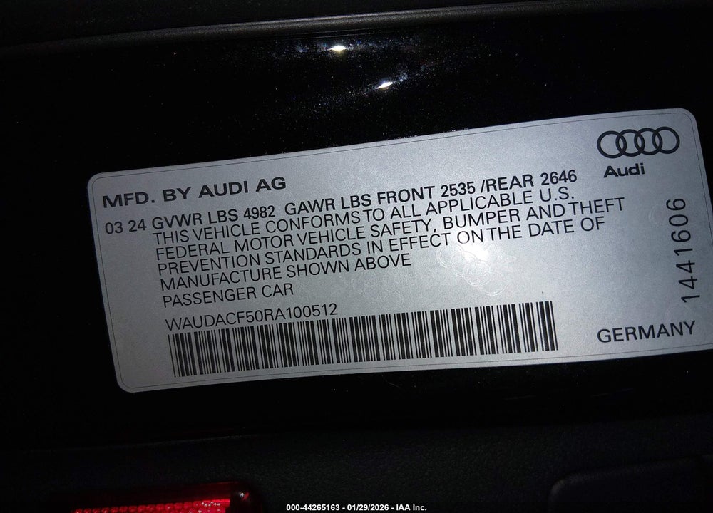 2024 AUDI A5 SPORTBACK PREMIUM 45 TFSI S LINE QUATTRO S TRONIC VIN: WAUDACF50RA100512