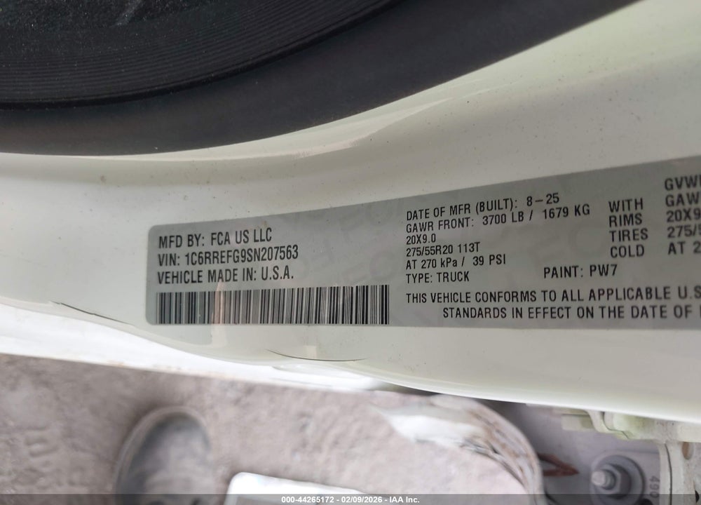 2025 RAM 1500 LONE STAR  4X2 5'7 BOX VIN: 1C6RREFG9SN207563