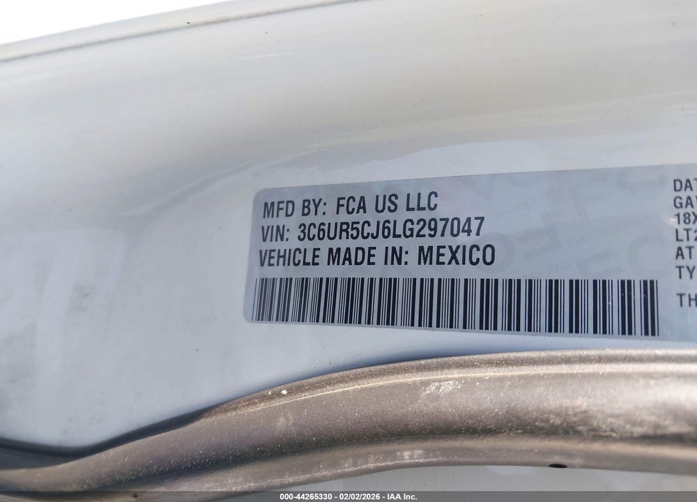 2020 RAM 2500 TRADESMAN  4X4 6'4 BOX VIN: 3C6UR5CJ6LG297047
