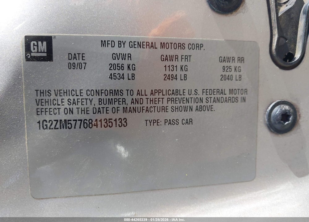 2008 PONTIAC G6 GXP VIN: 1G2ZM577684135133