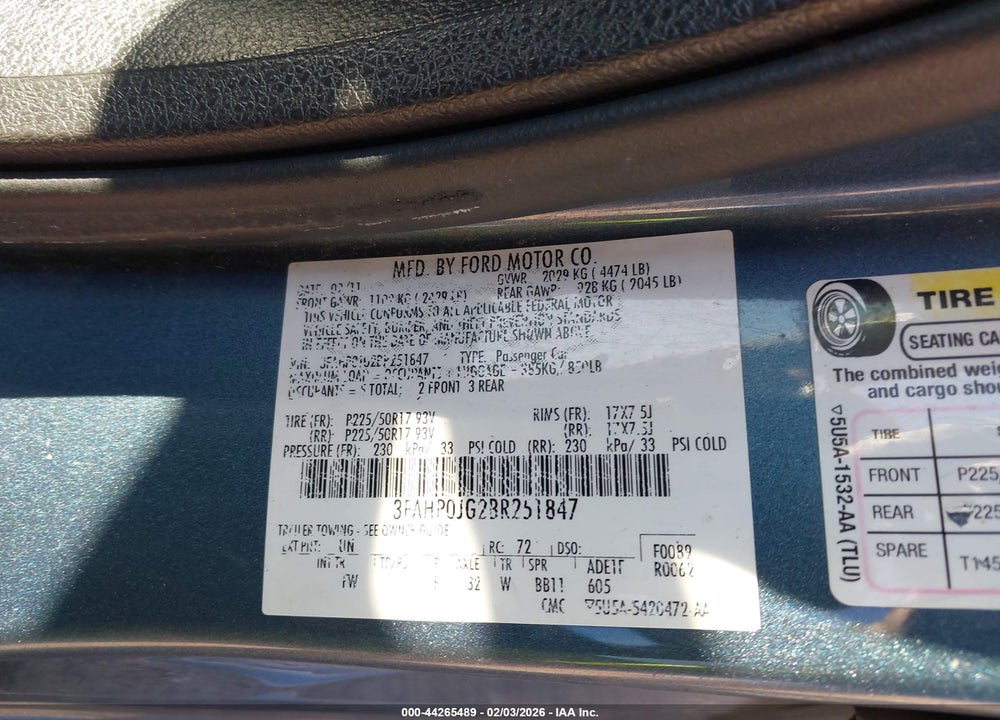2011 FORD FUSION SEL VIN: 3FAHP0JG2BR251847