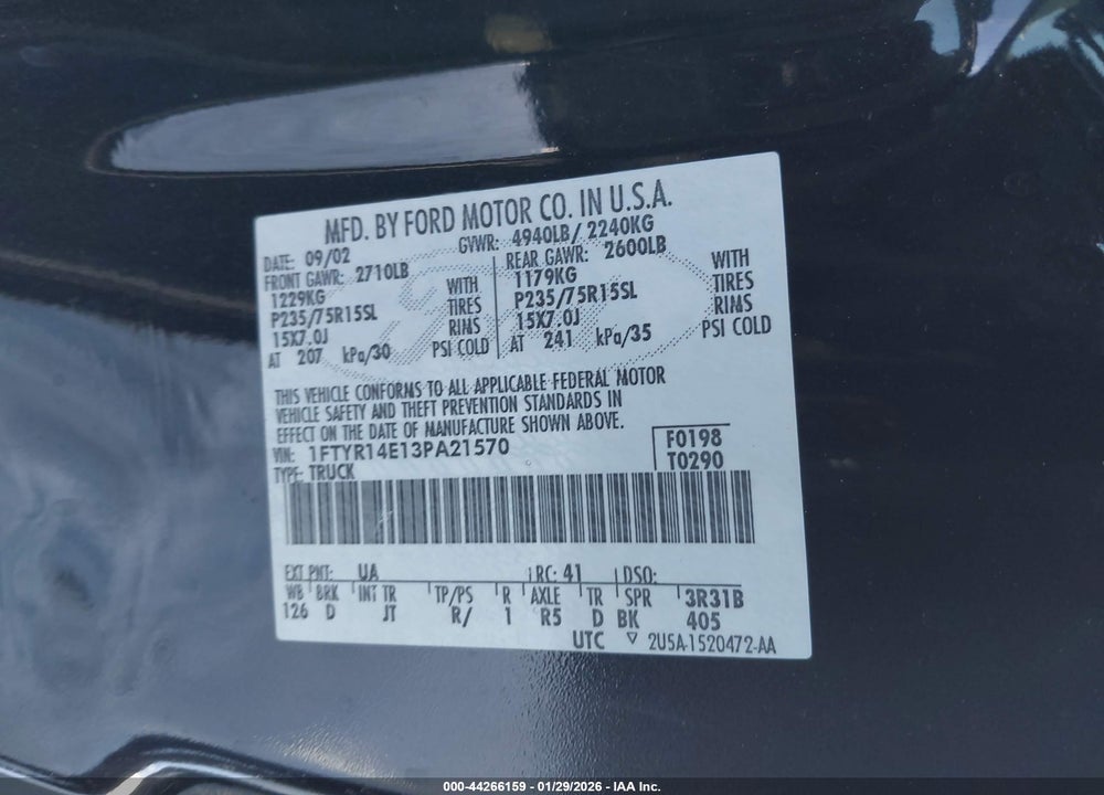 2003 FORD RANGER EDGE VIN: 1FTYR14E13PA21570