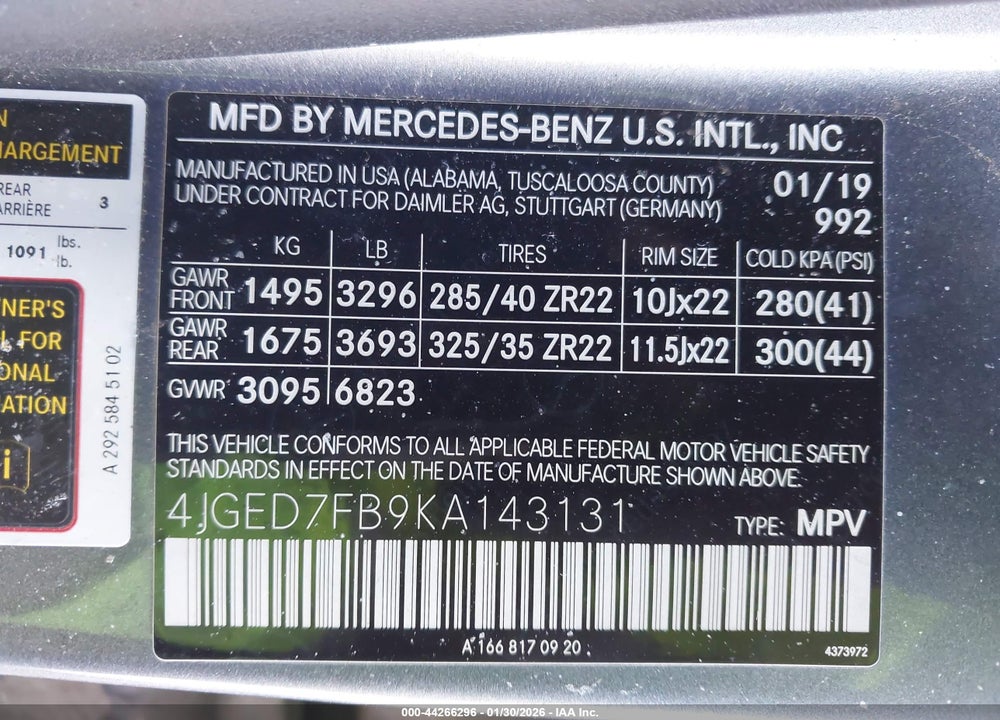 2019 MERCEDES-BENZ AMG GLE 63 COUPE S 4MATIC VIN: 4JGED7FB9KA143131