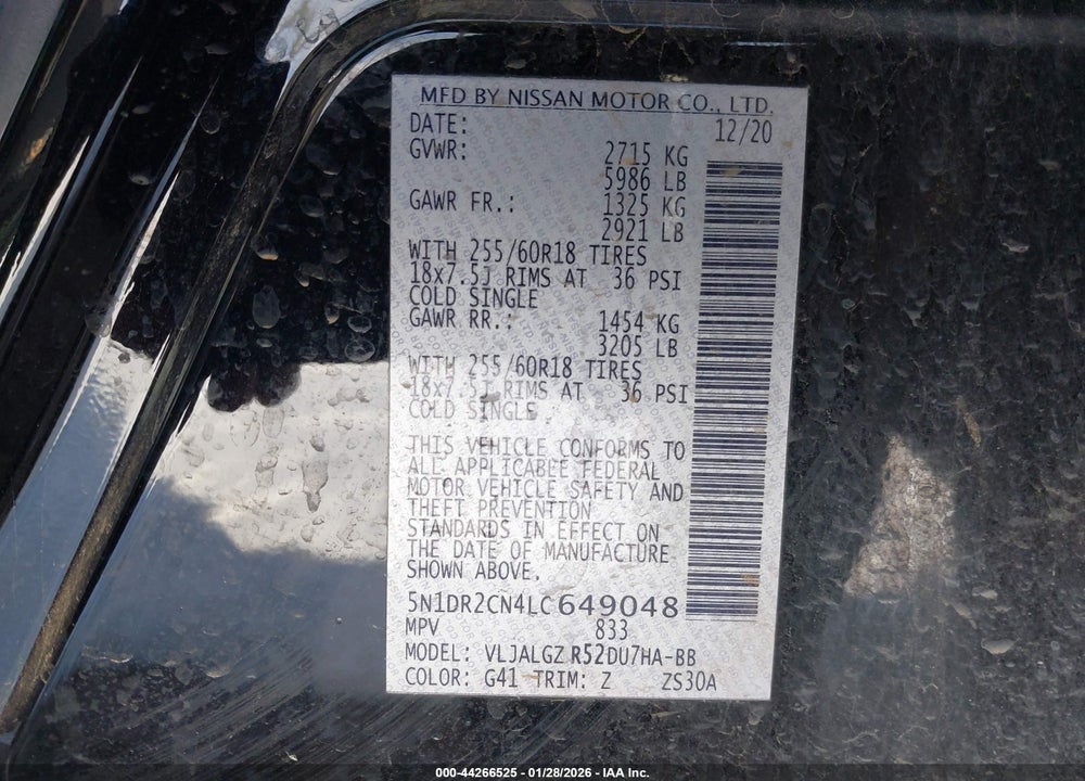 2020 NISSAN PATHFINDER SL 2WD VIN: 5N1DR2CN4LC649048