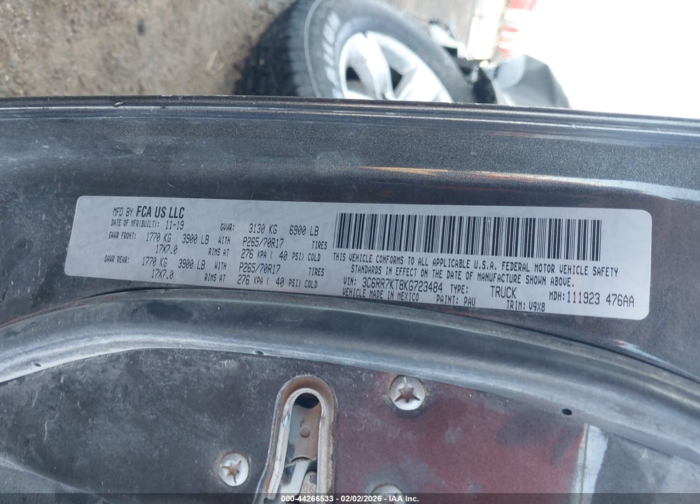 2019 RAM 1500 CLASSIC VIN: 3C6RR7KT8KG723484
