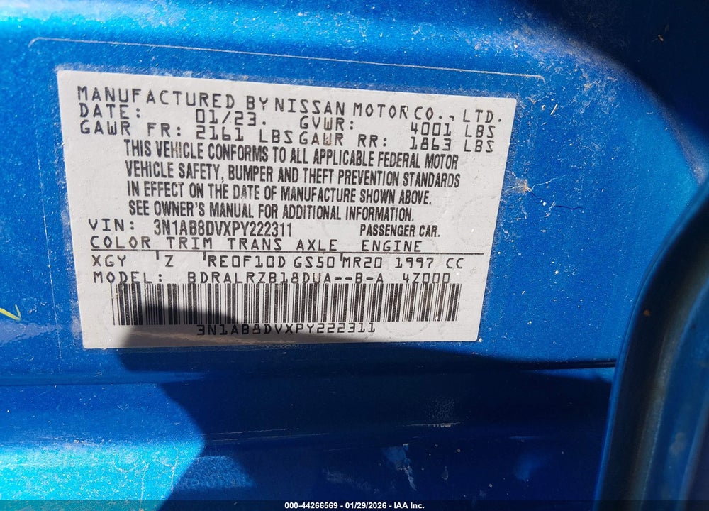 2023 NISSAN SENTRA SR XTRONIC CVT VIN: 3N1AB8DVXPY222311