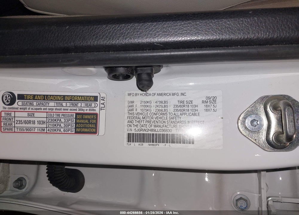 2020 HONDA CR-V AWD EX-L VIN: 5J6RW2H89LL036830