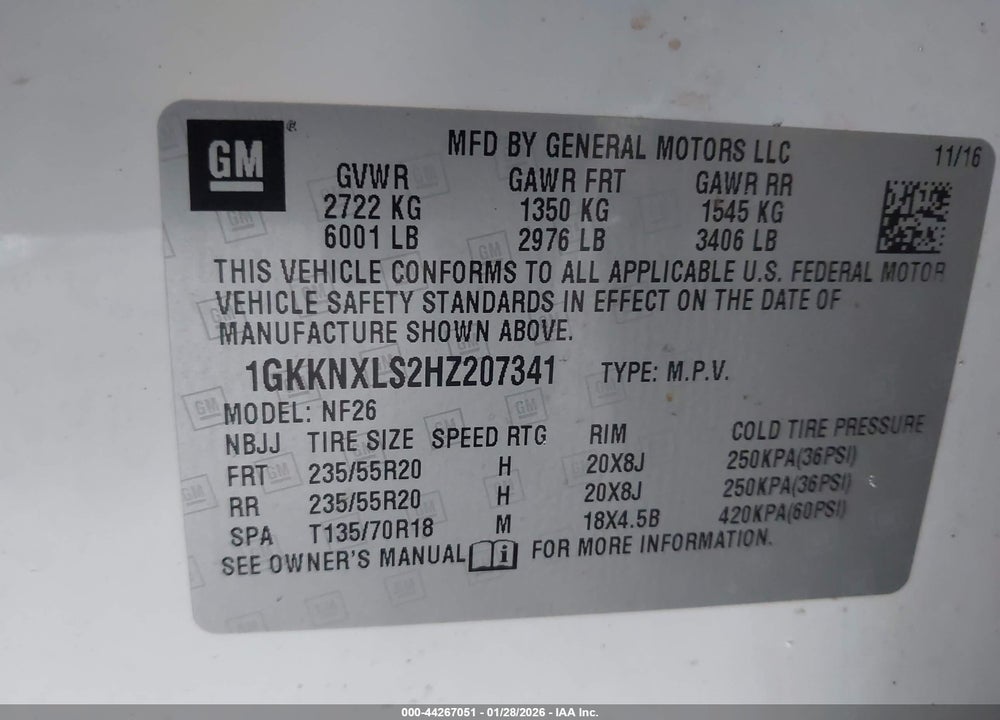 2017 GMC ACADIA DENALI VIN: 1GKKNXLS2HZ207341