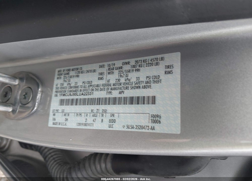 2020 FORD ESCAPE TITANIUM VIN: 1FMCU9J95LUA22331