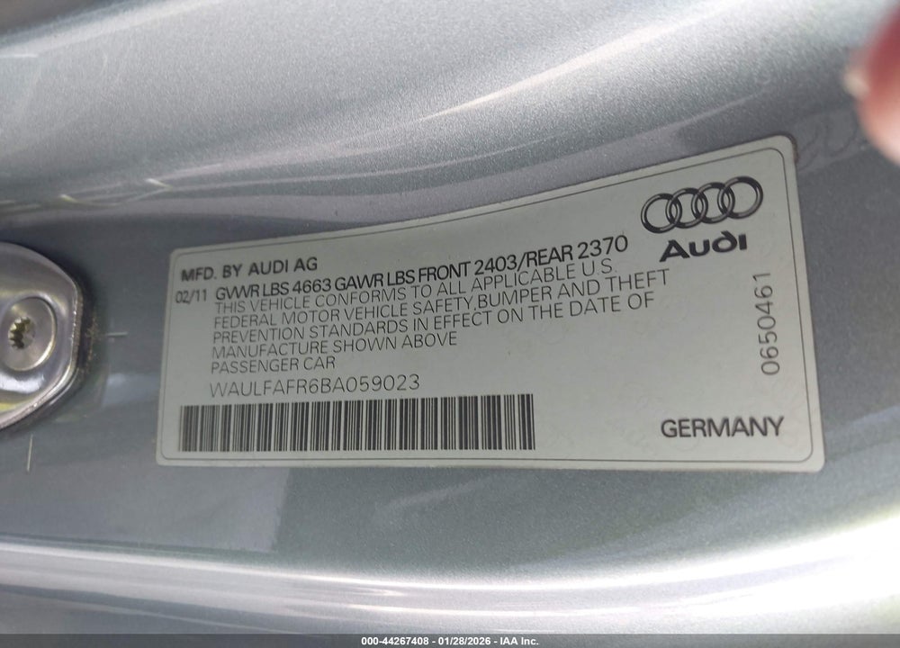 2011 AUDI A5 2.0T PREMIUM VIN: WAULFAFR6BA059023