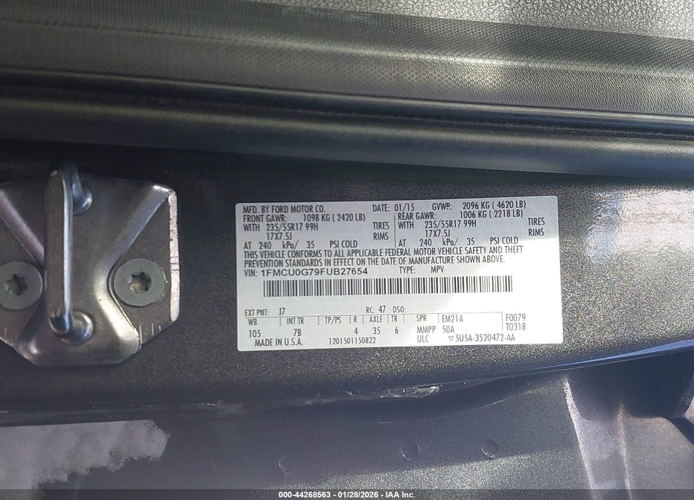 2015 FORD ESCAPE SE VIN: 1FMCU0G79FUB27654