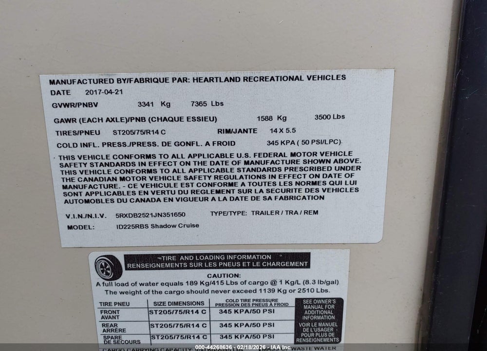 2018 HEARTLAND RV SHADOW CRUISER VIN: 5RXDB2521JN351650