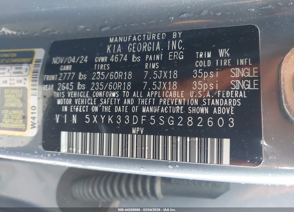 2025 KIA SPORTAGE EX VIN: 5XYK33DF5SG282603