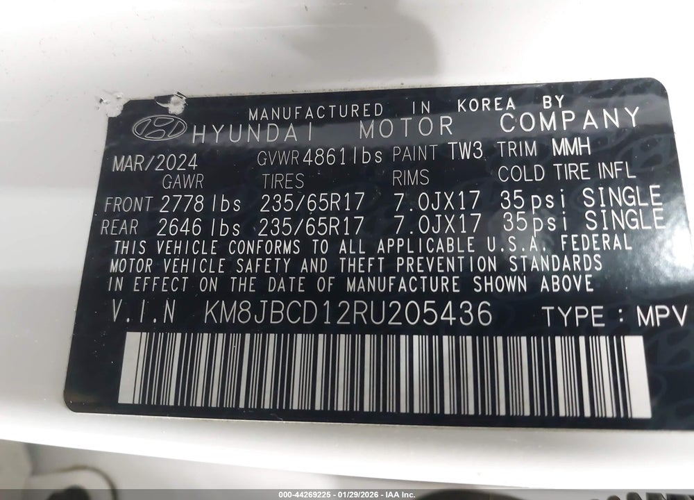 2024 HYUNDAI TUCSON HYBRID BLUE VIN: KM8JBCD12RU205436