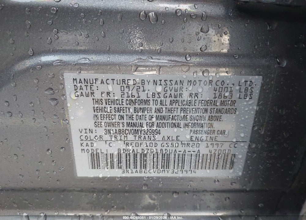 2021 NISSAN SENTRA SV XTRONIC CVT VIN: 3N1AB8CV0MY329994