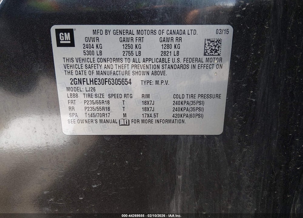 2015 CHEVROLET EQUINOX LTZ VIN: 2GNFLHE30F6305654