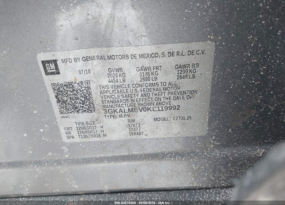 2019 GMC TERRAIN SLE VIN: 3GKALMEV0KL119992