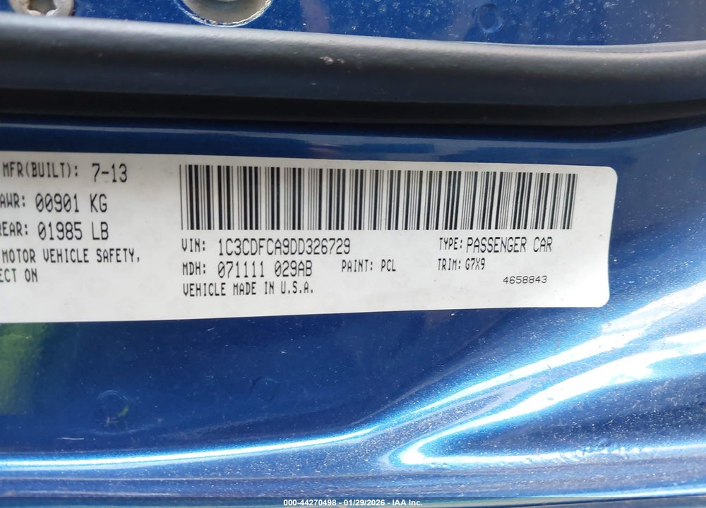 2013 DODGE DART LIMITED VIN: 1C3CDFCA9DD326729