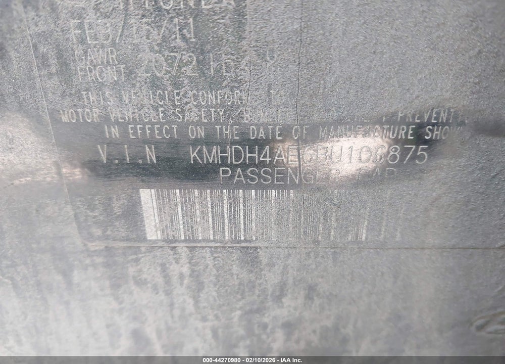 2011 HYUNDAI ELANTRA LIMITED (ULSAN PLANT) VIN: KMHDH4AE6BU106875