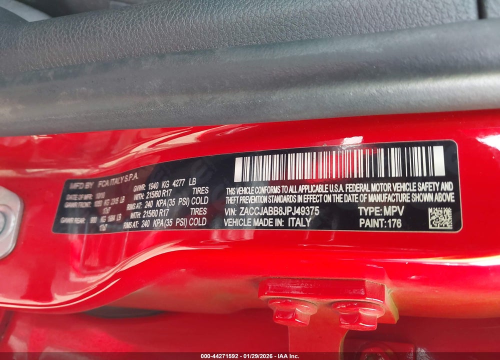 2018 JEEP RENEGADE LATITUDE FWD VIN: ZACCJABB8JPJ49375