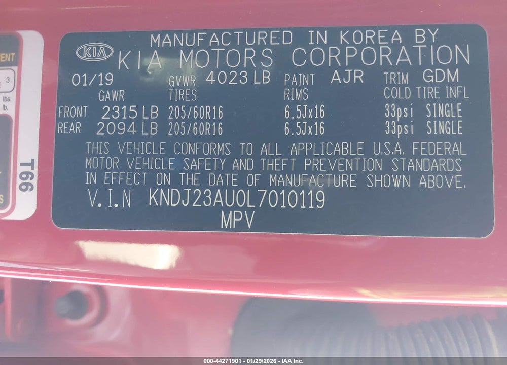2020 KIA SOUL LX VIN: KNDJ23AU0L7010119