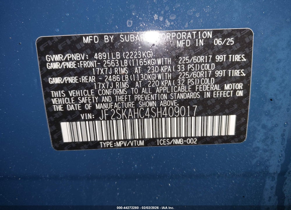 2025 SUBARU FORESTER WILDERNESS VIN: JF2SKAHC4SH409017