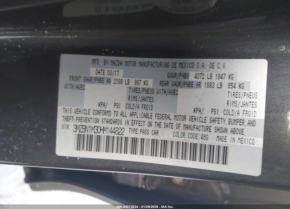 2017 MAZDA 3 GRAND TOURING VIN: 3MZBN1M30HM144822
