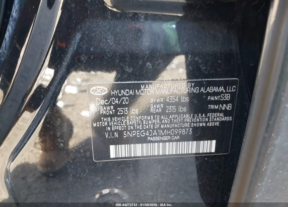 2021 HYUNDAI SONATA SE VIN: 5NPEG4JA1MH099873