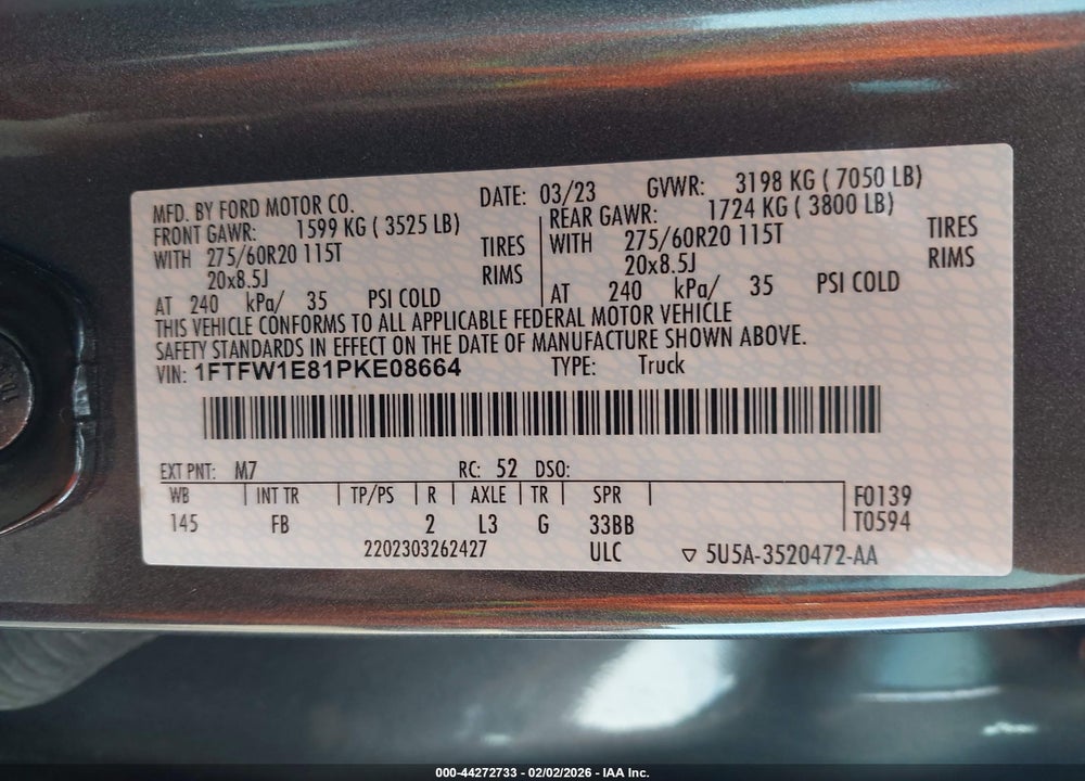 2023 FORD F-150 XLT VIN: 1FTFW1E81PKE08664