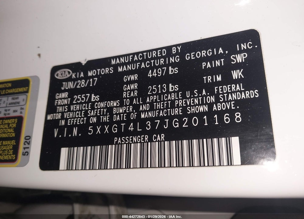 2018 KIA OPTIMA LX VIN: 5XXGT4L37JG201168