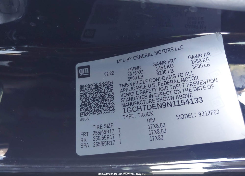 2022 CHEVROLET COLORADO 4WD  LONG BOX Z71 VIN: 1GCHTDEN9N1154133