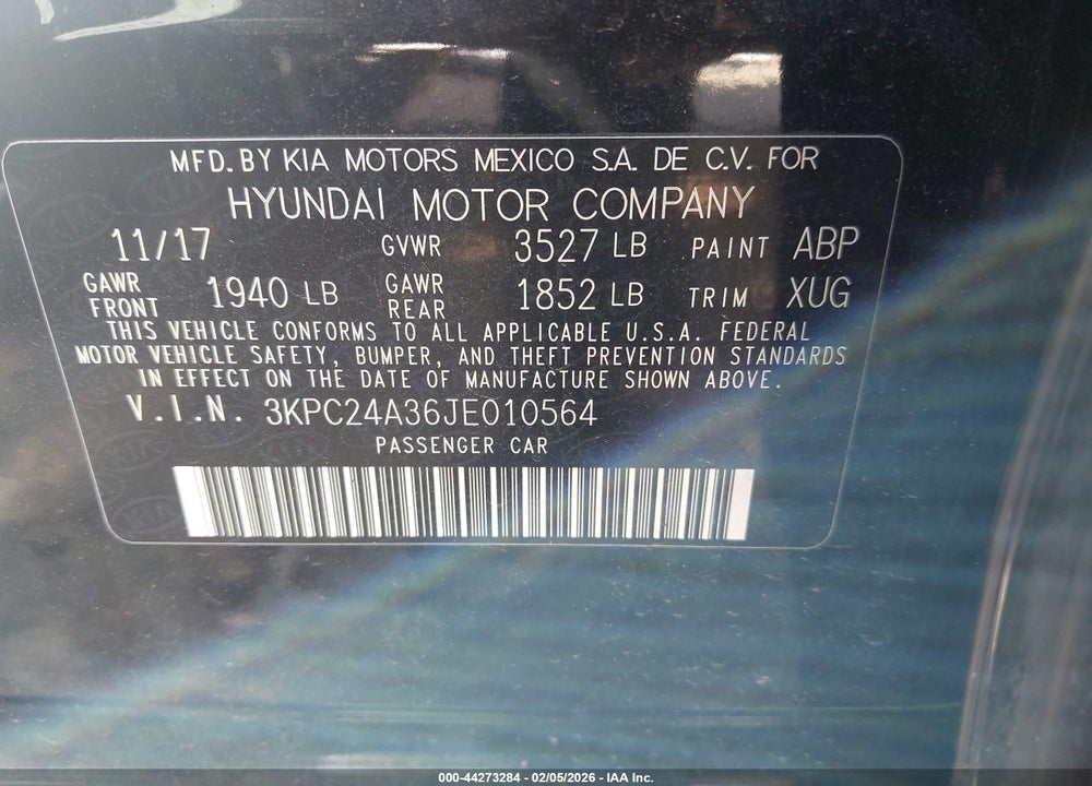 2018 HYUNDAI ACCENT SEL VIN: 3KPC24A36JE010564