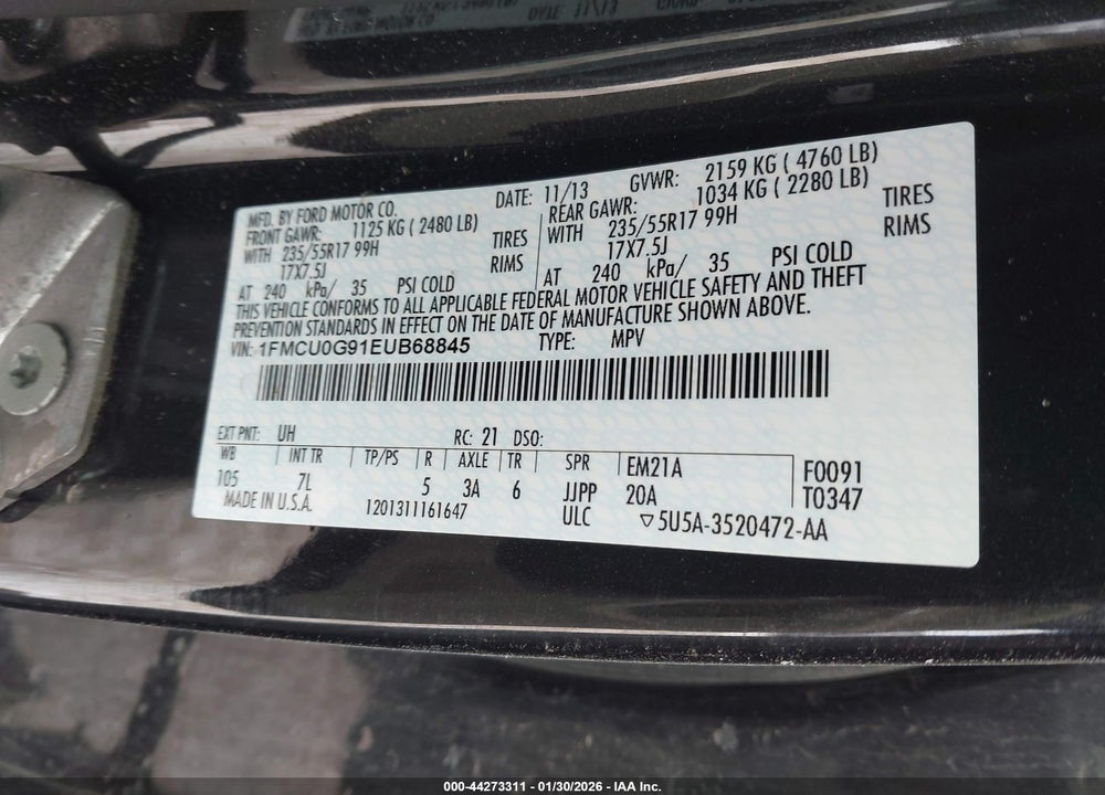 2014 FORD ESCAPE SE VIN: 1FMCU0G91EUB68845