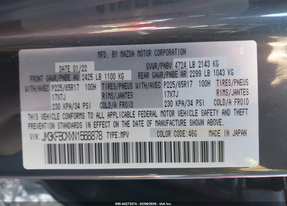 2022 MAZDA CX-5 2.5 S PREFERRED VIN: JM3KFBCMXN1568878