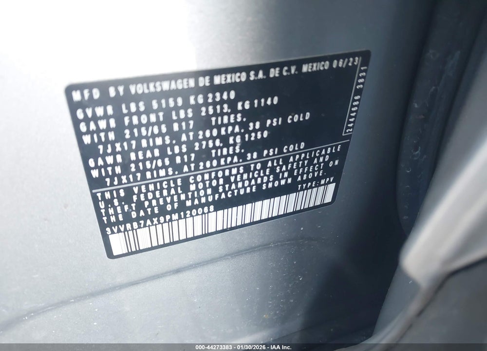 2023 VOLKSWAGEN TIGUAN 2.0T S VIN: 3VVRB7AX9PM120068