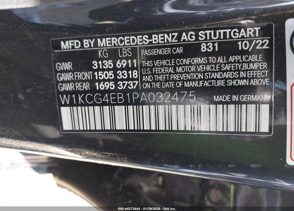 2023 MERCEDES-BENZ EQS 580 4MATIC VIN: W1KCG4EB1PA032475