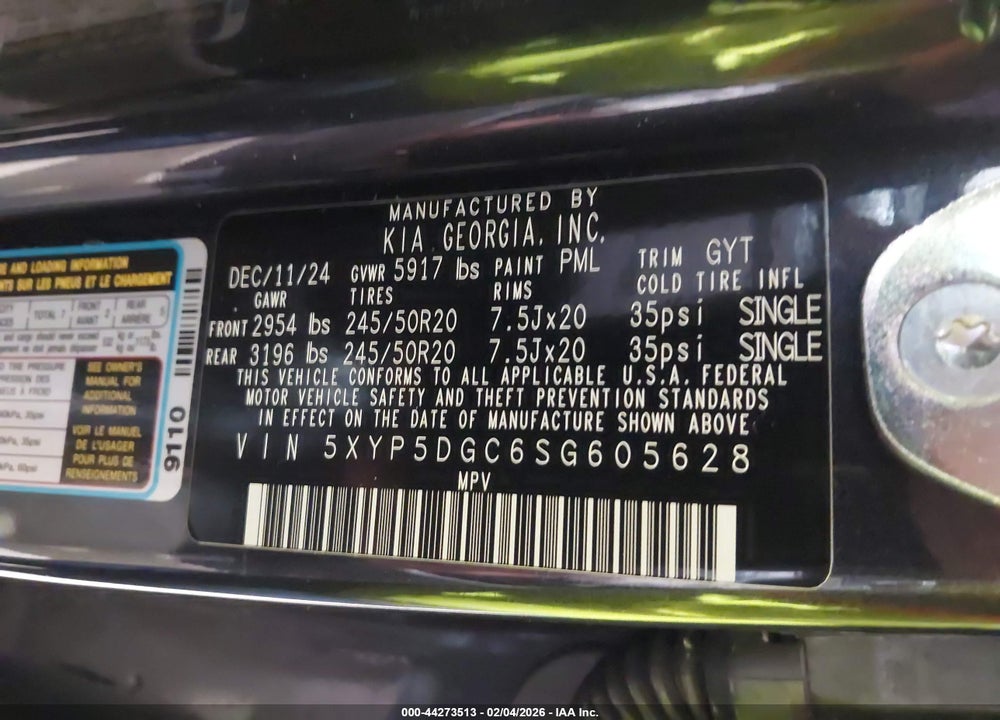 2025 KIA TELLURIDE SX PRESTIGE VIN: 5XYP5DGC6SG605628