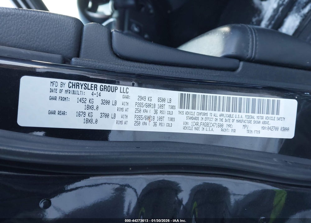 2014 JEEP GRAND CHEROKEE LAREDO VIN: 1C4RJFAG8EC471600