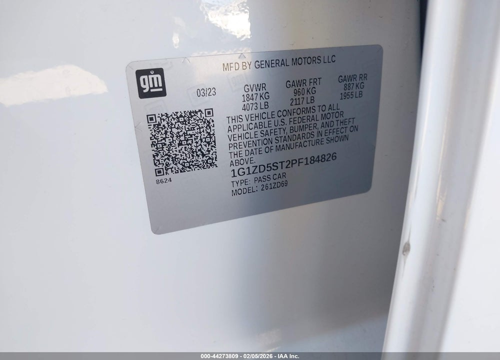 2023 CHEVROLET MALIBU FWD 1LT VIN: 1G1ZD5ST2PF184826