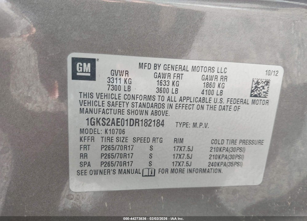2013 GMC YUKON SLE VIN: 1GKS2AE01DR182184