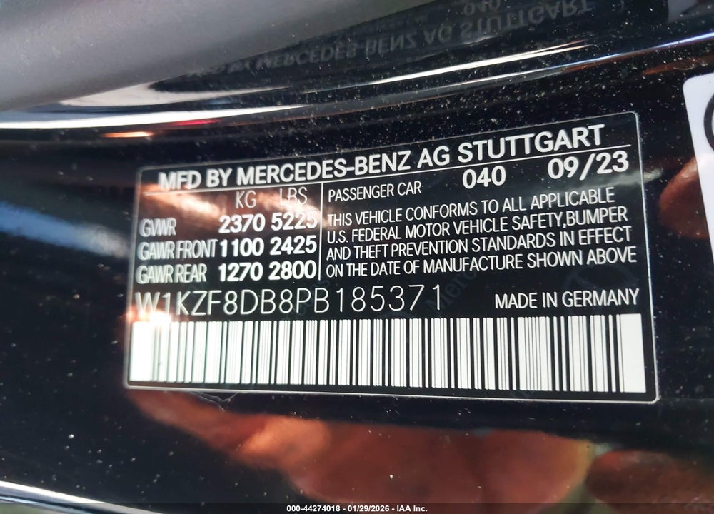 2023 MERCEDES-BENZ E 350 VIN: W1KZF8DB8PB185371