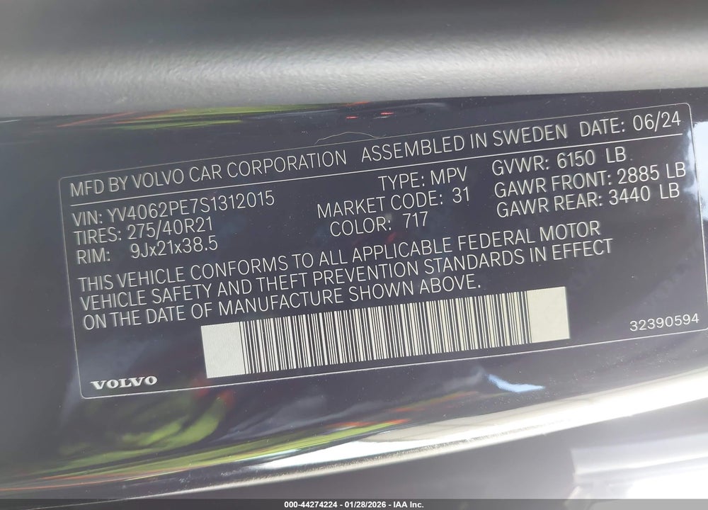 2025 VOLVO XC90 B6 PLUS 7-SEATER VIN: YV4062PE7S1312015
