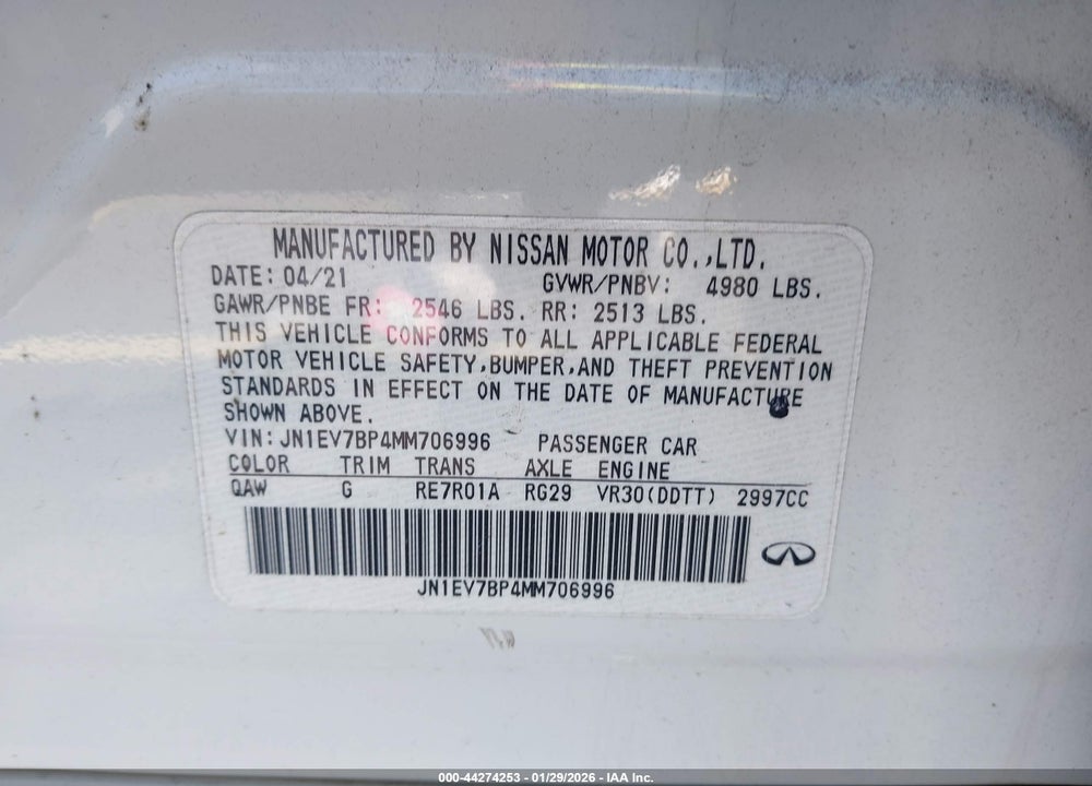 2021 INFINITI Q50 LUXE VIN: JN1EV7BP4MM706996