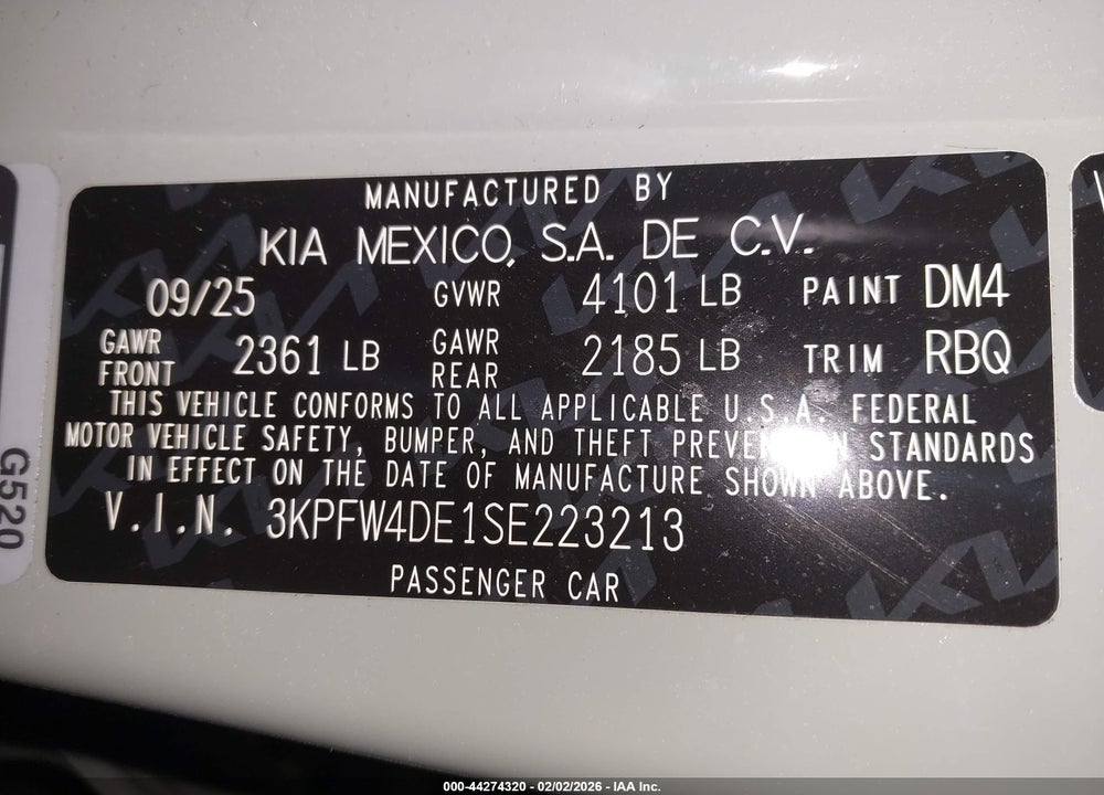 2025 KIA K4 GT-LINE VIN: 3KPFW4DE1SE223213