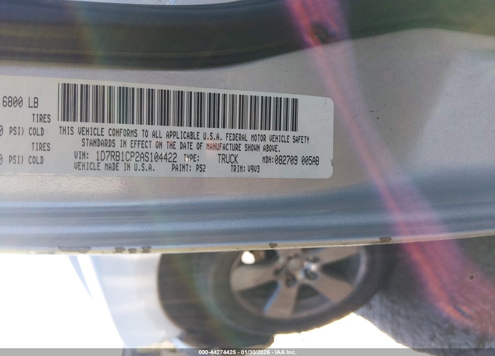 2010 DODGE RAM 1500 SLT/SPORT/TRX VIN: 1D7RB1CP2AS104422