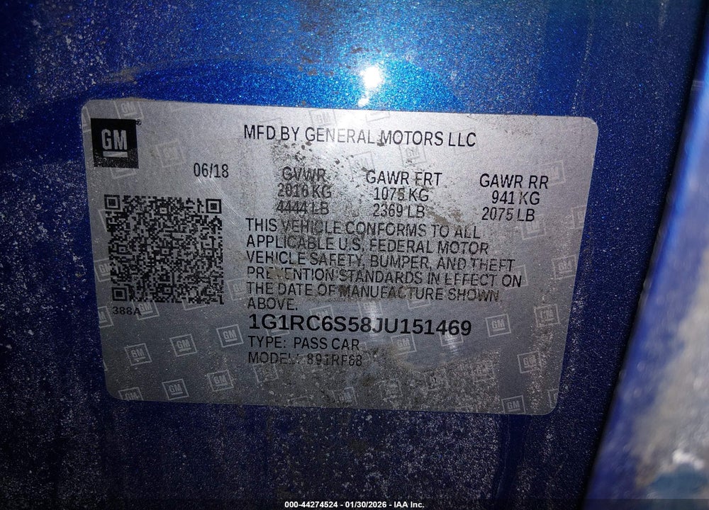 2018 CHEVROLET VOLT LT VIN: 1G1RC6S58JU151469