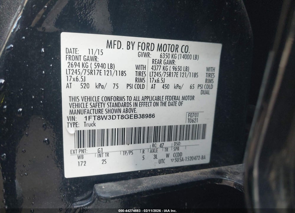 2016 FORD F-350 XLT VIN: 1FT8W3DT8GEB38986