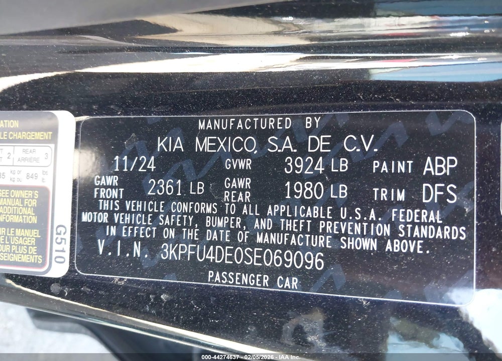 2025 KIA K4 EX VIN: 3KPFU4DE0SE069096